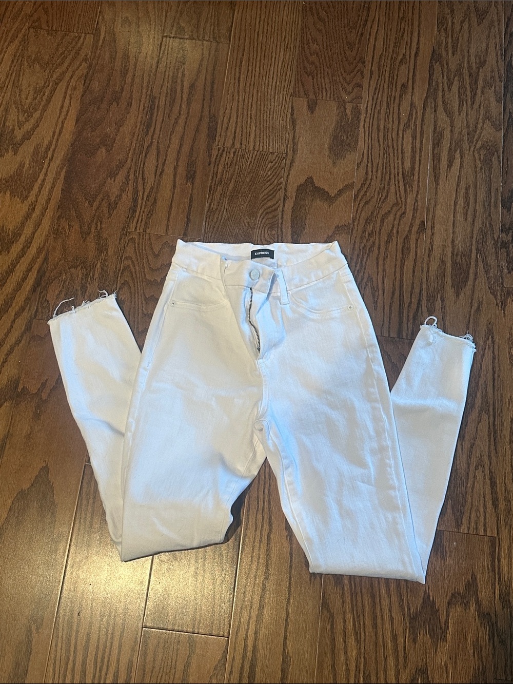 Express White High-Rise Skinny Jeans with Raw Hem